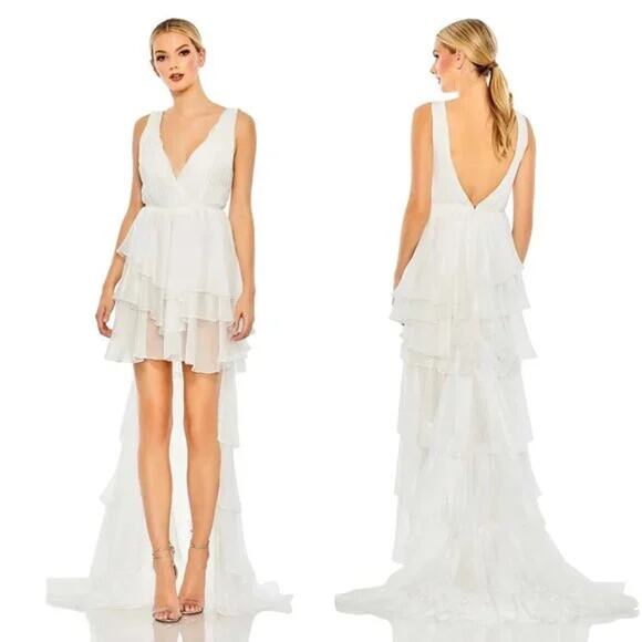 NEW leena Mac Duggal 55320 High Low Tiered Gown Built in Bodysuit Size 4 - Picture 2 of 11